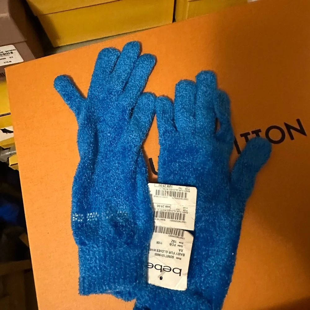 bebe Electric Blue Fuzzy Knit Gloves